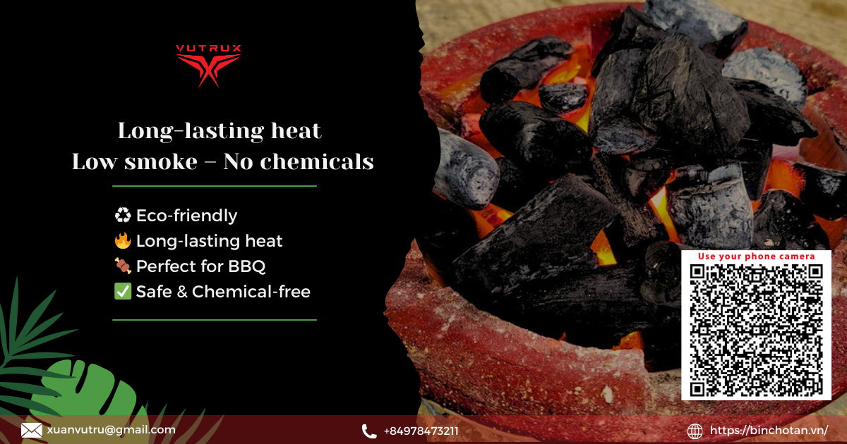 Sustainable BBQ charcoal by VUTRUX – High-quality, eco-friendly, and long-lasting grilling charcoal.